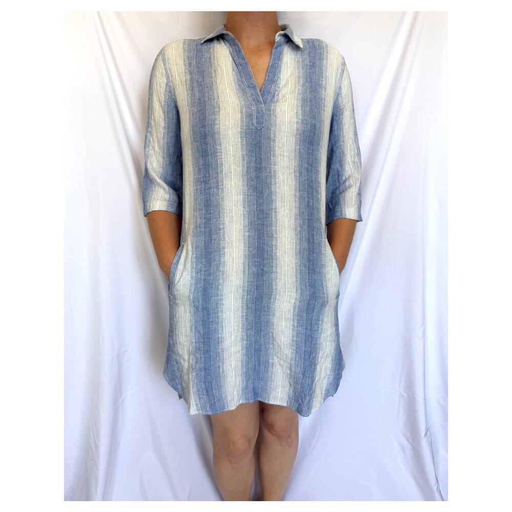Bella Dahl Hilda Linen Blend Blue White Stripe Shift Dress Small, Coastal Casual